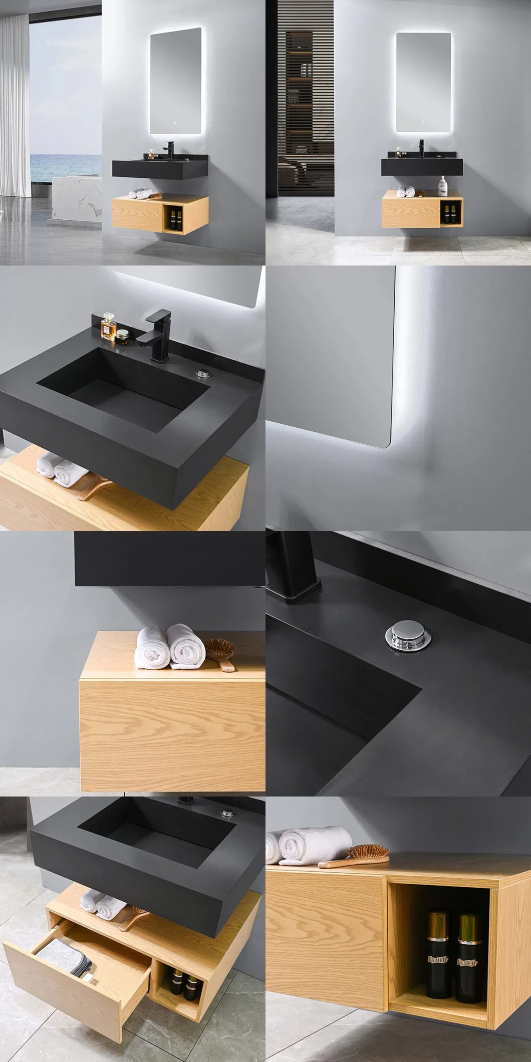 European Modern Minimalist Wooden Panel Bathroom Vanity Wall Cabinets Furniture with Drawer and Mirror