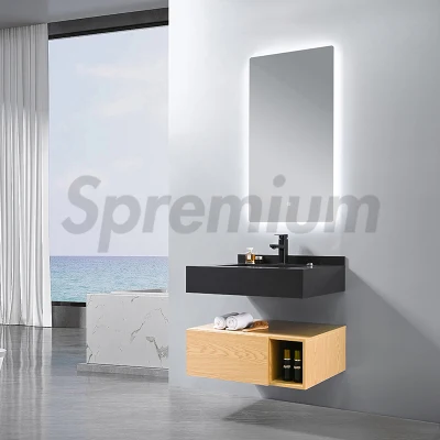 Europäische moderne minimalistische Holzpaneel-Badezimmer-Waschtisch-Wandschränke mit Schublade und Spiegel