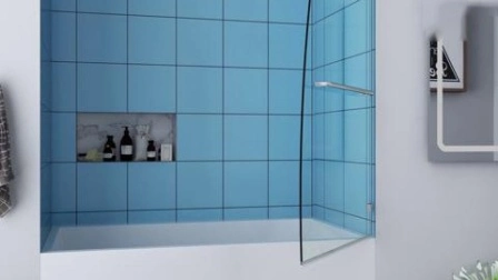 Badezimmer-Badewanne, Badewannenabtrennung, rahmenlose, aufklappbare Glasscheibe, Duschtür, Duschabtrennung